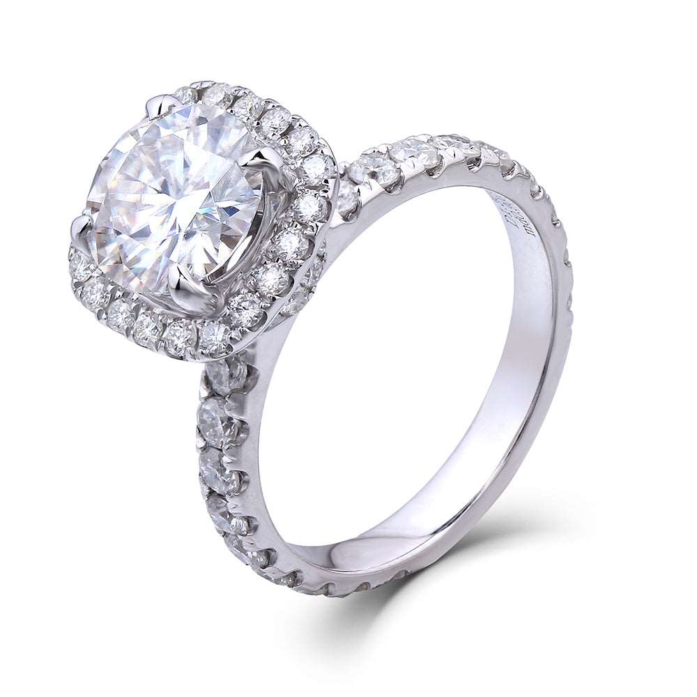14K 585 White Gold Center 1.5ct Diameter 7.5mm Halo Mount Engagement Wedding Ring Set