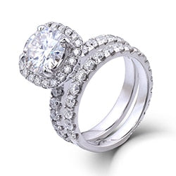 14K 585 White Gold Center 1.5ct Diameter 7.5mm Halo Mount Engagement Wedding Ring Set