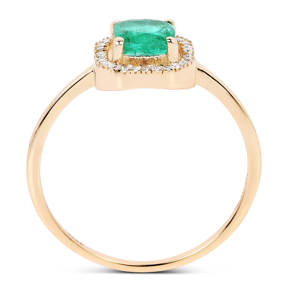 14K Yellow Gold 0.63 Carat Genuine Zambian Emerald and White Diamond Ring