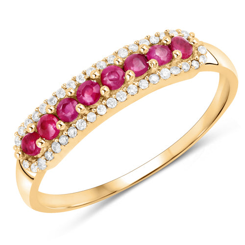 14K Yellow Gold Genuine Ruby &amp; Diamond Ladies Ring 0.47cts