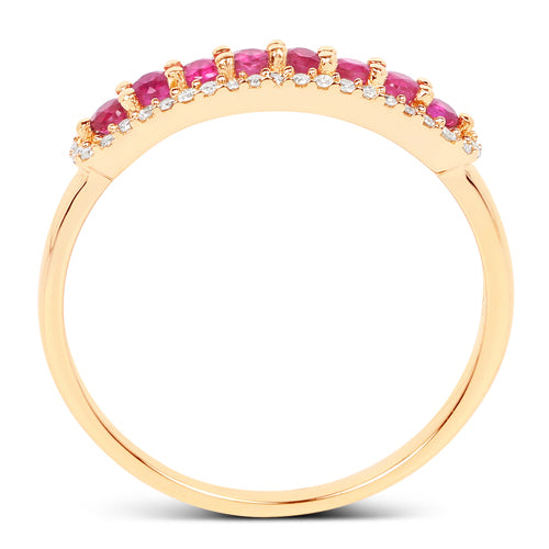 14K Yellow Gold Genuine Ruby & Diamond Ladies Ring 0.47cts