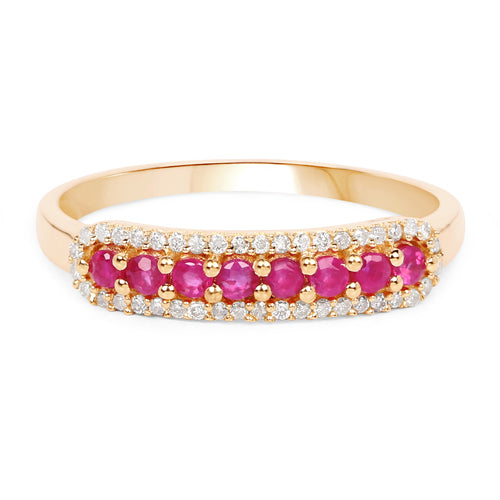 14K Yellow Gold Genuine Ruby &amp; Diamond Ladies Ring 0.47cts