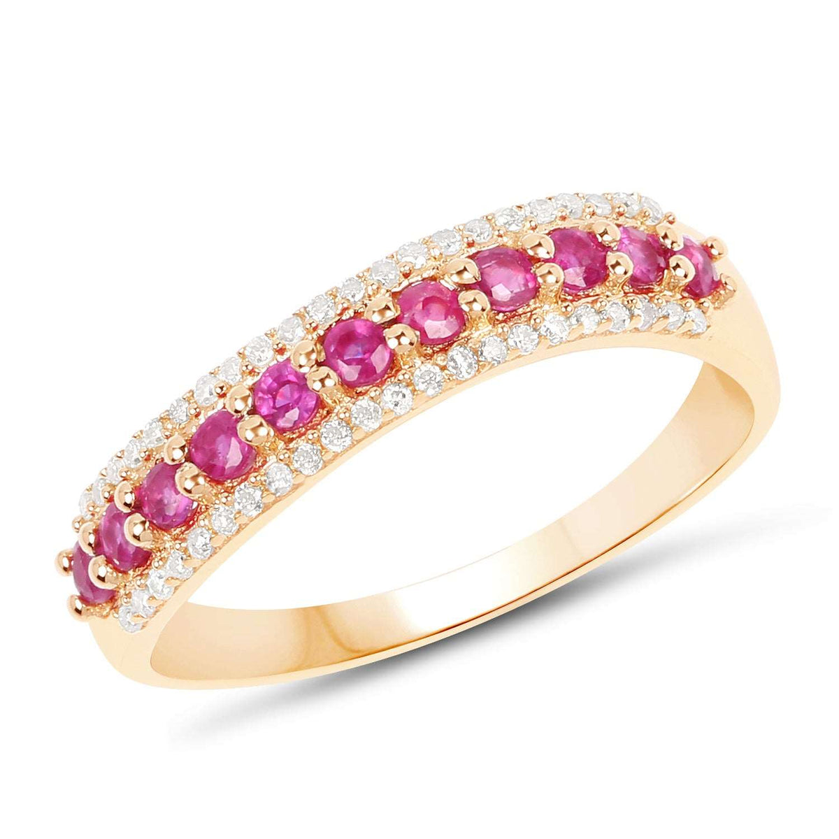 14K Yellow Gold 0.63 Carat Genuine Ruby and White Diamond Ring