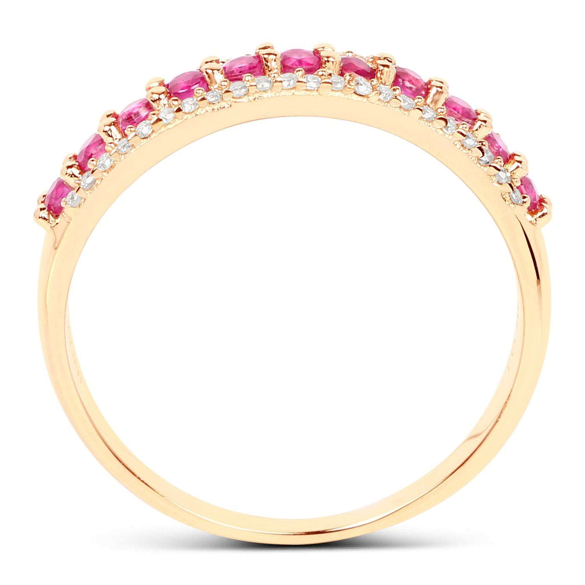 14K Yellow Gold 0.63 Carat Genuine Ruby and White Diamond Ring