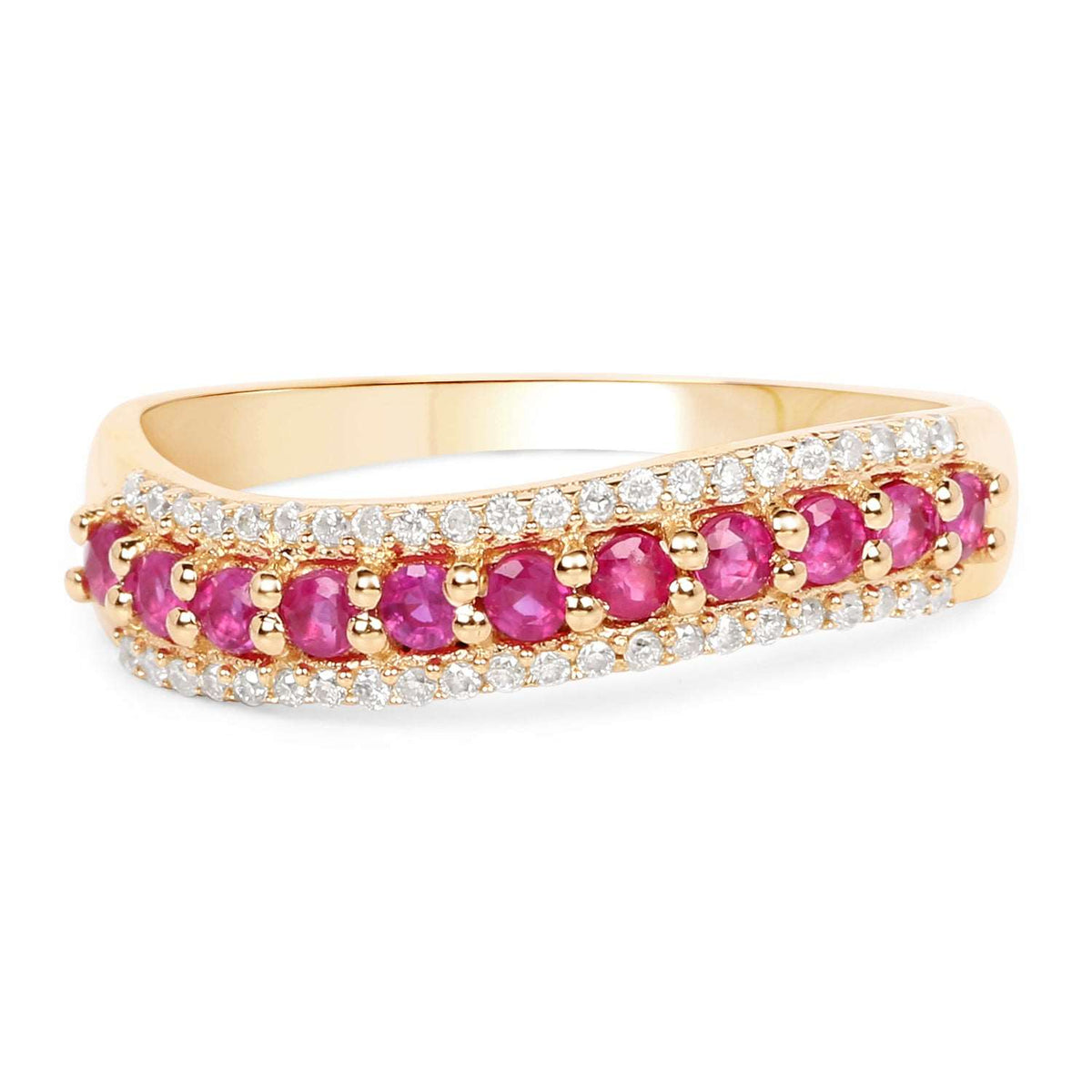 14K Yellow Gold 0.63 Carat Genuine Ruby and White Diamond Ring