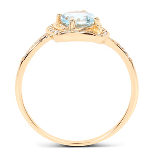 14K Yellow Gold 0.66 Carat Genuine Aquamarine and White Diamond Ring