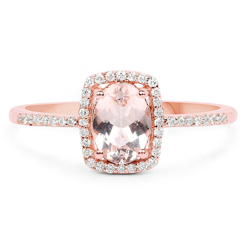 14K Rose Gold Morganite Diamond Ladies Ring