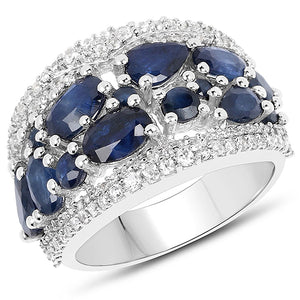 Sterling Silver Blue Sapphire and White Zircon Ring Size US7