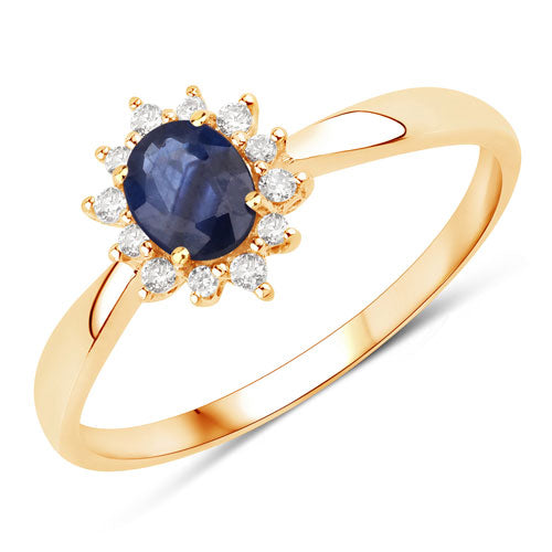 14KY Gold Sapphire &amp; Diamond Surround Ladies Ring US:7