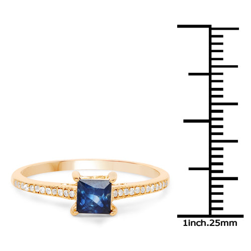 14K Yellow Gold Blue Sapphire Princess Cut Diamond Ladies Ring US:7