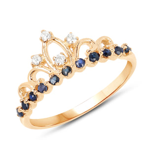 14KY Gold Blue Sapphire Ladies Diamond Ring US:7