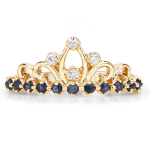 14KY Gold Blue Sapphire Ladies Diamond Ring US:7