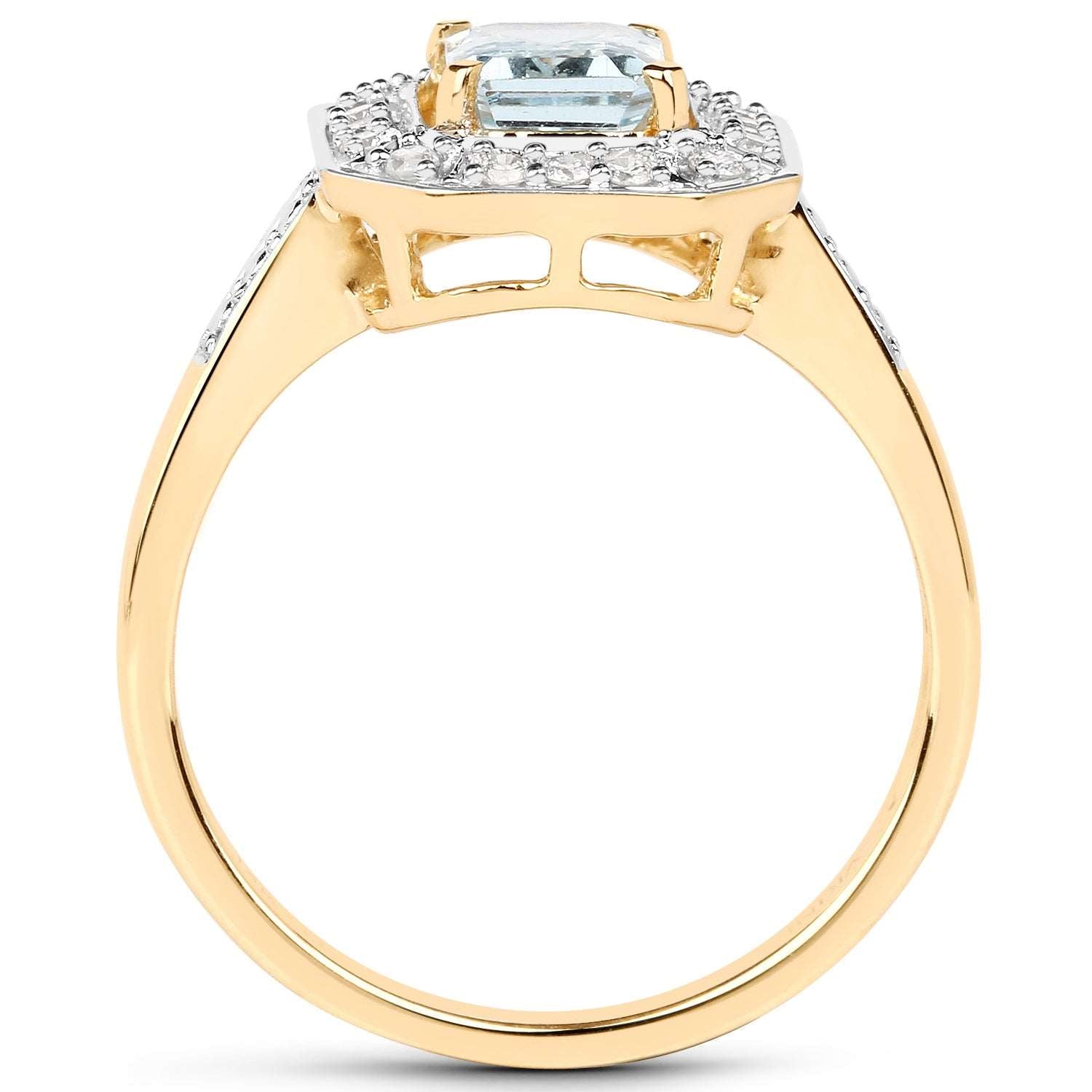 14K Yellow Gold 0.98 Carat Genuine Aquamarine and White Diamond Ring