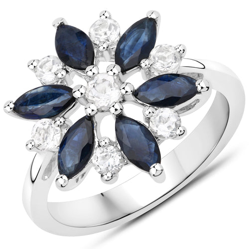 Sterling Silver Blue Sapphire and White Topaz Ring Size US6