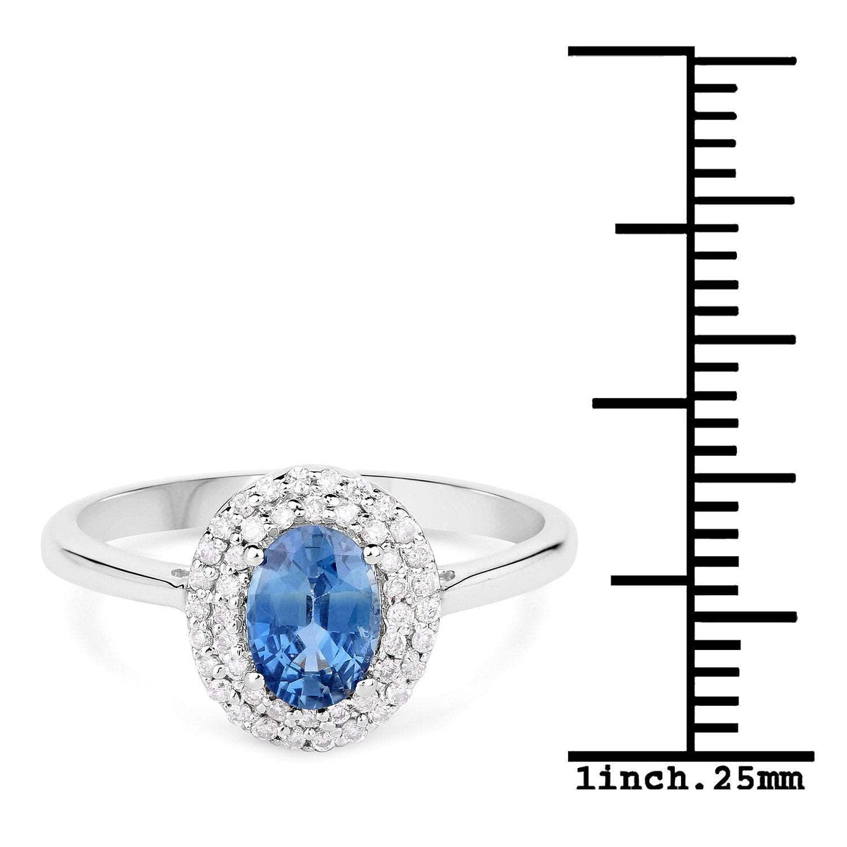 10K White Gold Blue Sapphire Halo Diamond Ring US7