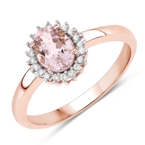 14K Rose Gold Morganite &amp; Halo Diamond Ladies Ring
