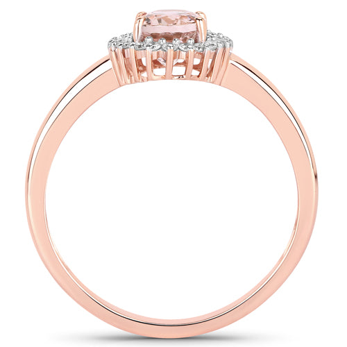 14K Rose Gold Morganite &amp; Halo Diamond Ladies Ring