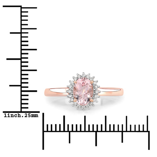 14K Rose Gold Morganite &amp; Halo Diamond Ladies Ring