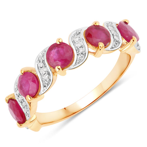 14K Yellow Gold Genuine Ruby &amp; Diamond 1.56cts Ladies Ring