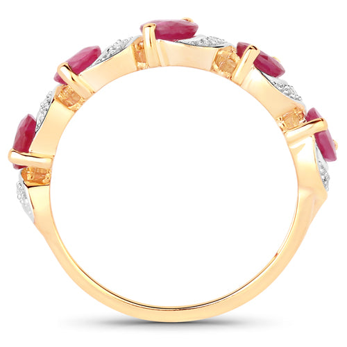 14K Yellow Gold Genuine Ruby &amp; Diamond 1.56cts Ladies Ring