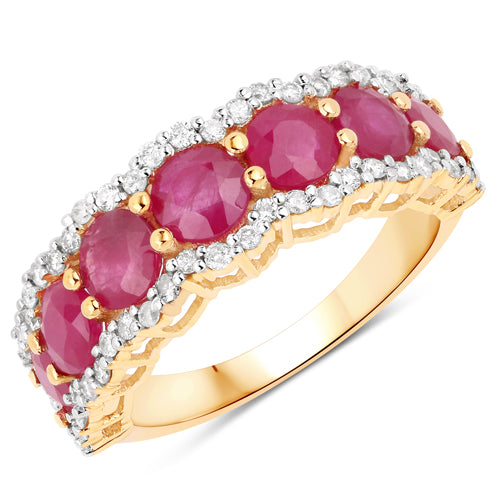 14K Yellow Gold Genuine Ruby &amp; Diamond Eternity Ring 3.30cts