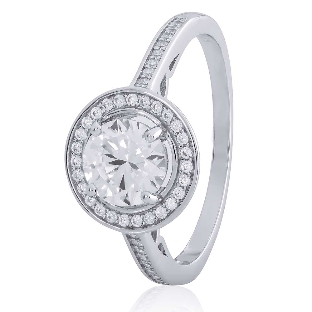 Sterling Silver Halo CZ Ladies Ring R305