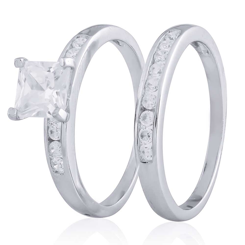 Sterling Silver CZ Princess Cut Square Engagement Ring R317