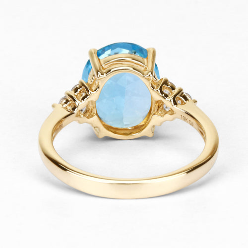 10K Yellow Gold Swiss Blue Topaz and White Topaz Ring US7