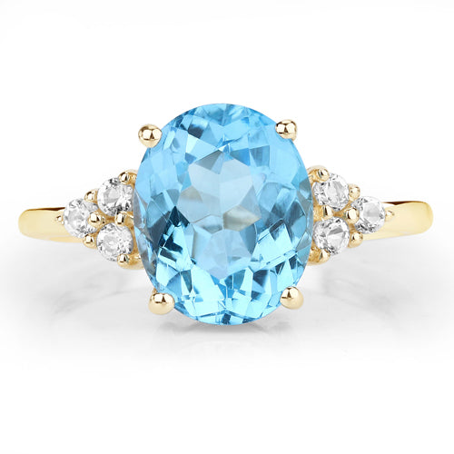 10K Yellow Gold Swiss Blue Topaz and White Topaz Ring US7