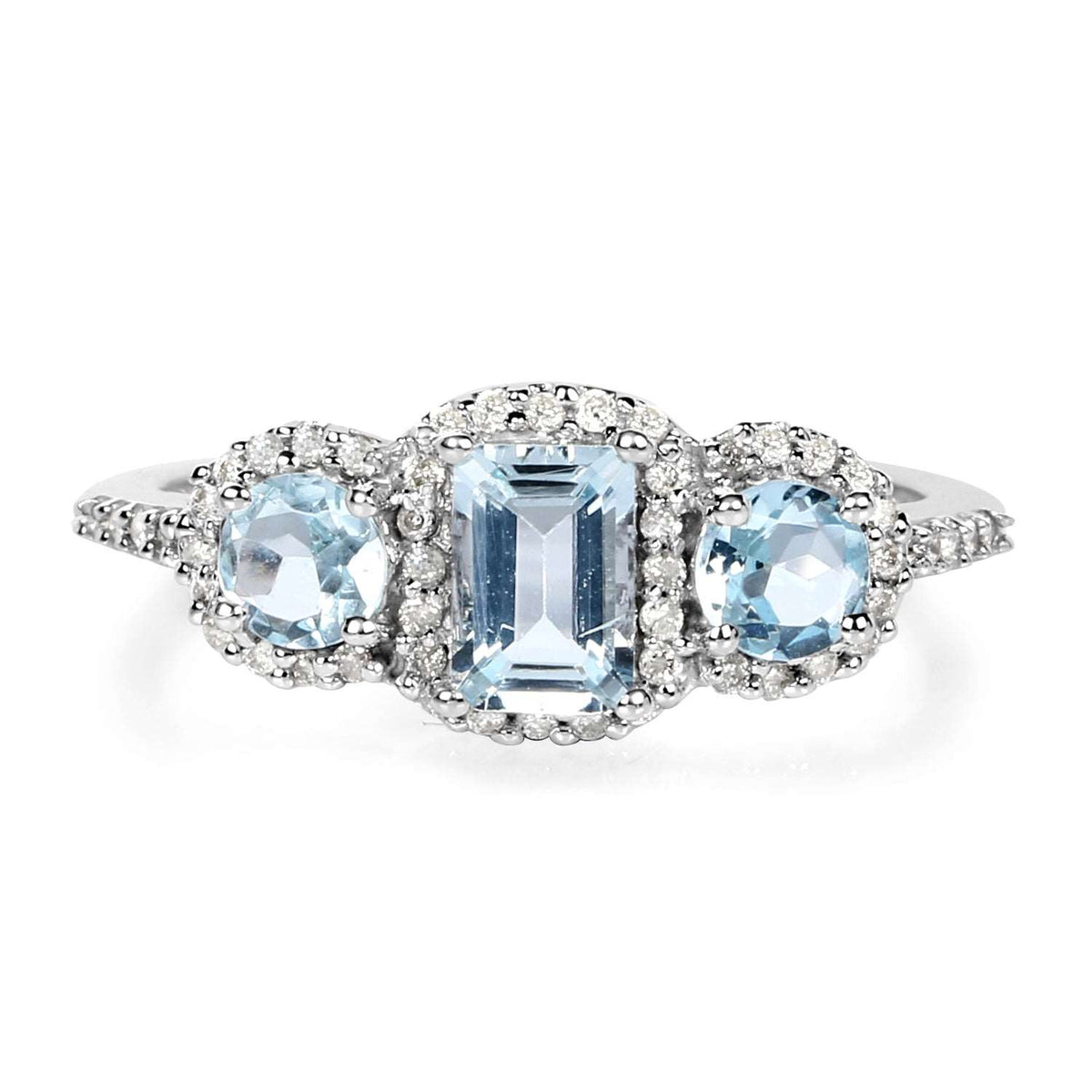 10K White Gold 1.28 Carat Genuine Aquamarine and White Diamond Ring