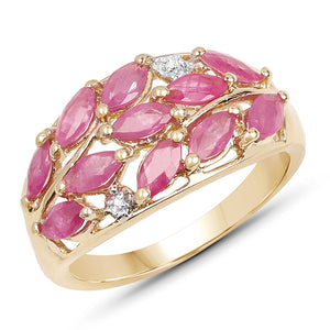 14K Yellow Gold Plated Ruby & White Topaz Ring