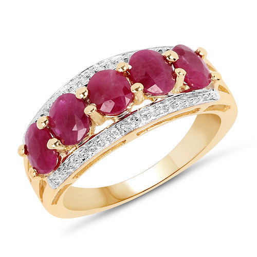 14K Yellow Gold Plated Sterling Silver 1.90cts Ruby & White Topaz Ring