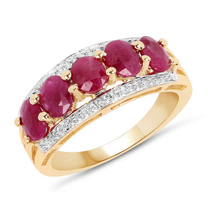14K Yellow Gold Plated Sterling Silver 1.90cts Ruby & White Topaz Ring