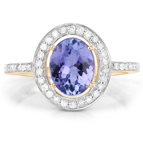 10K Yellow Gold 1.24 Carat Genuine Tanzanite and Diamond Ring Size 7