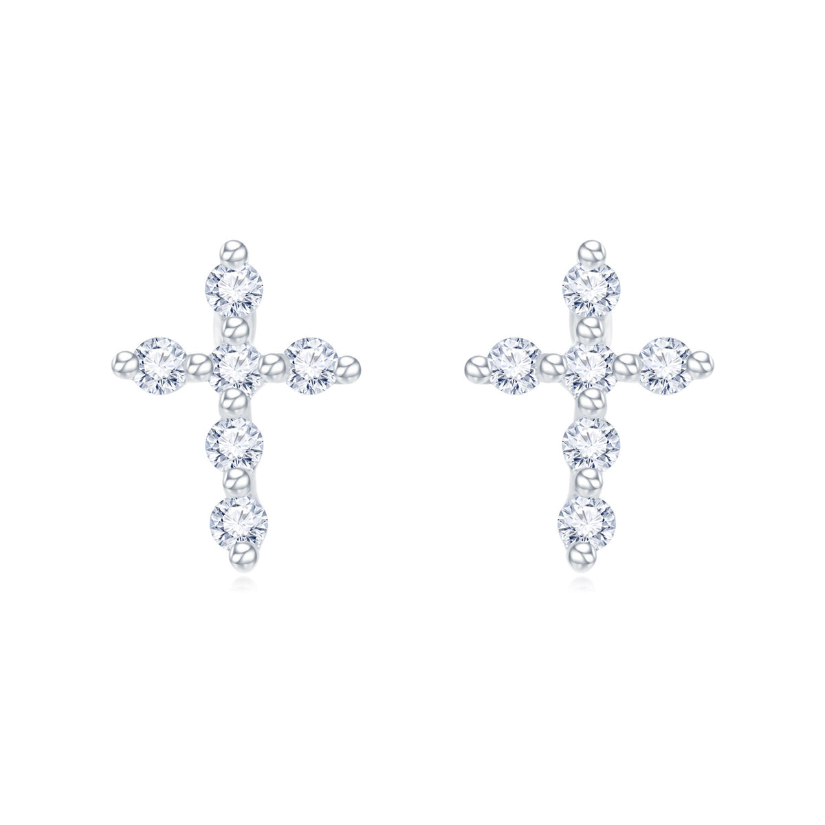 18K White Gold Diamond Cross Earrings