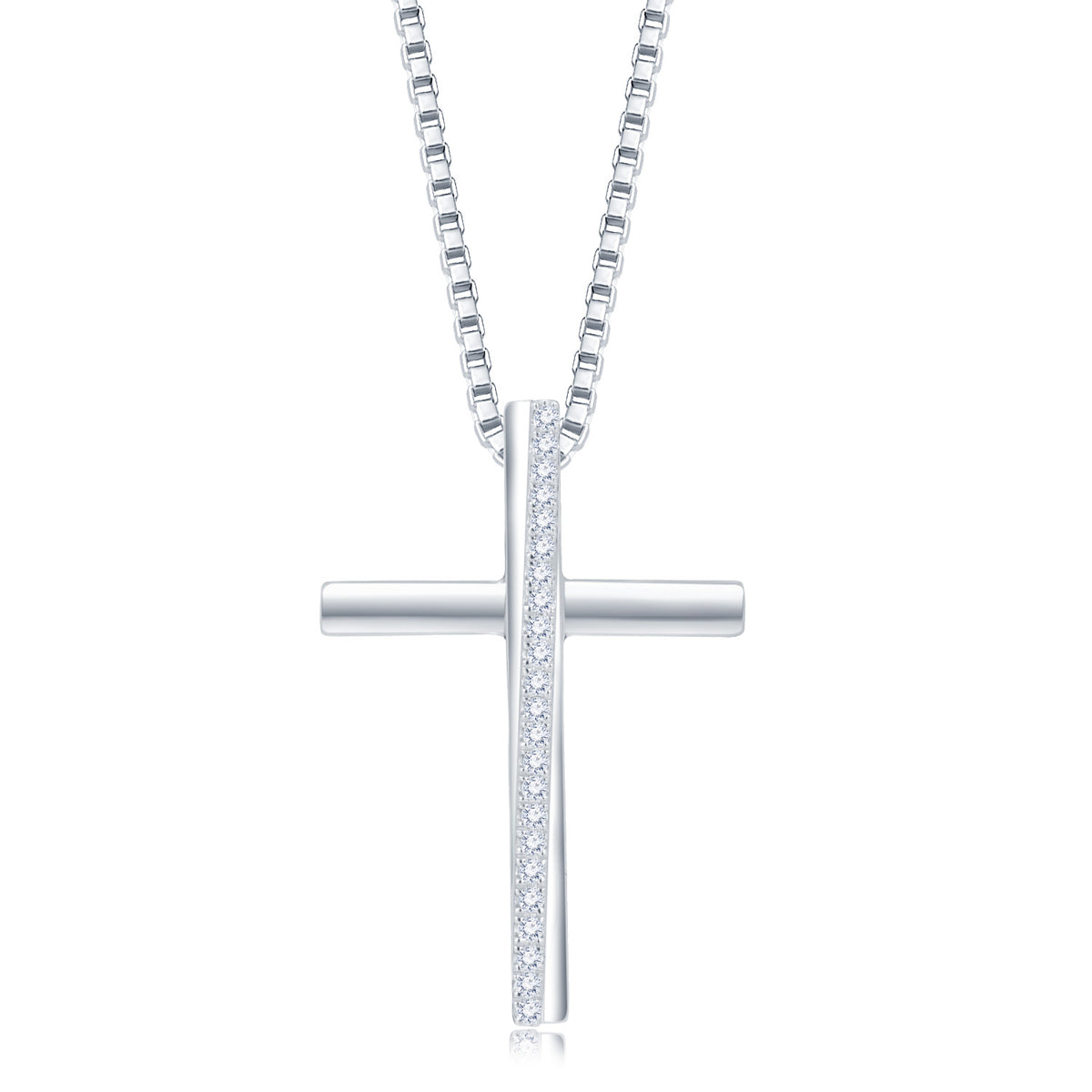 18K White Gold Diamond Cross Pendant