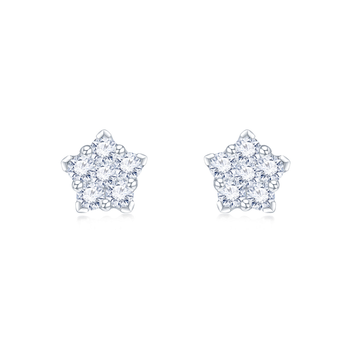 18K White Gold Star Diamond Design Earrings