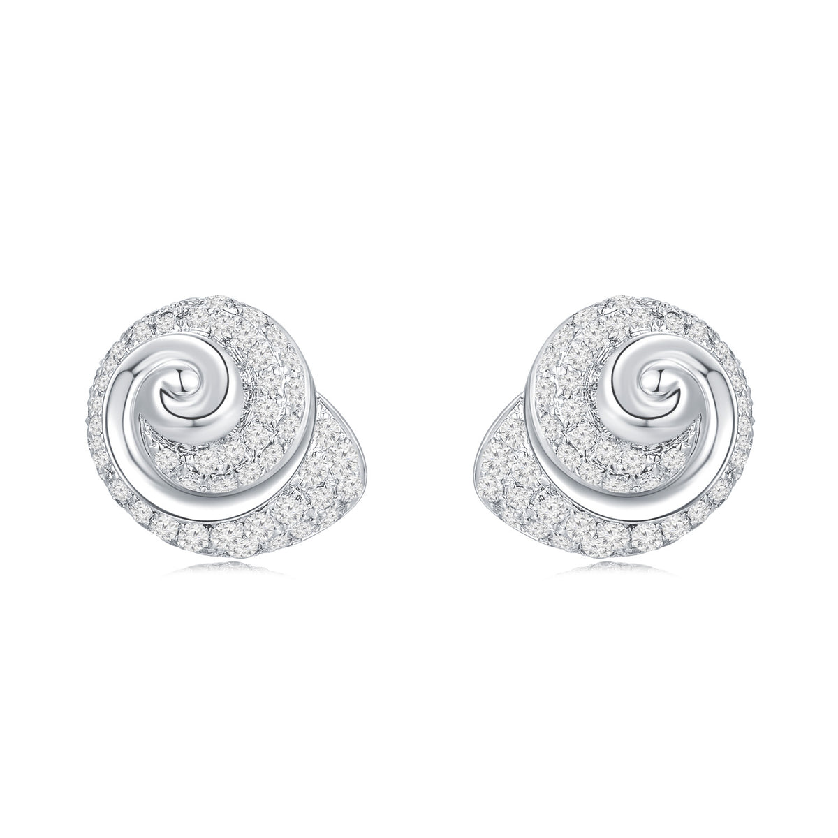 18K White Gold Pave Diamond Shell Earrings