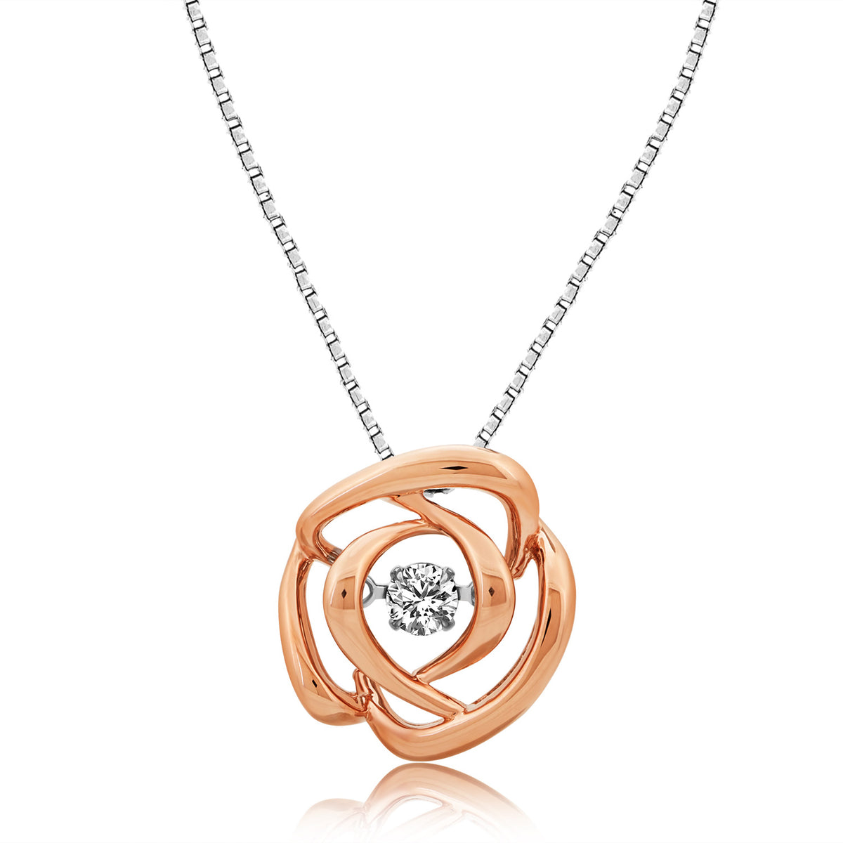 18K White &amp; Rose Gold Rose Design Diamond Pendant