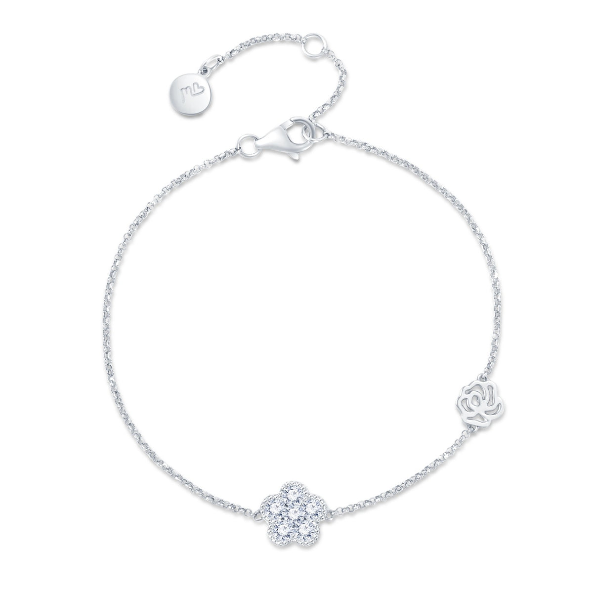 18K White Gold Diamond Rose Bracelet