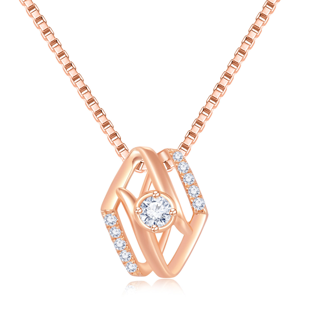 18K Rose Gold Geometric Diamond Pendant