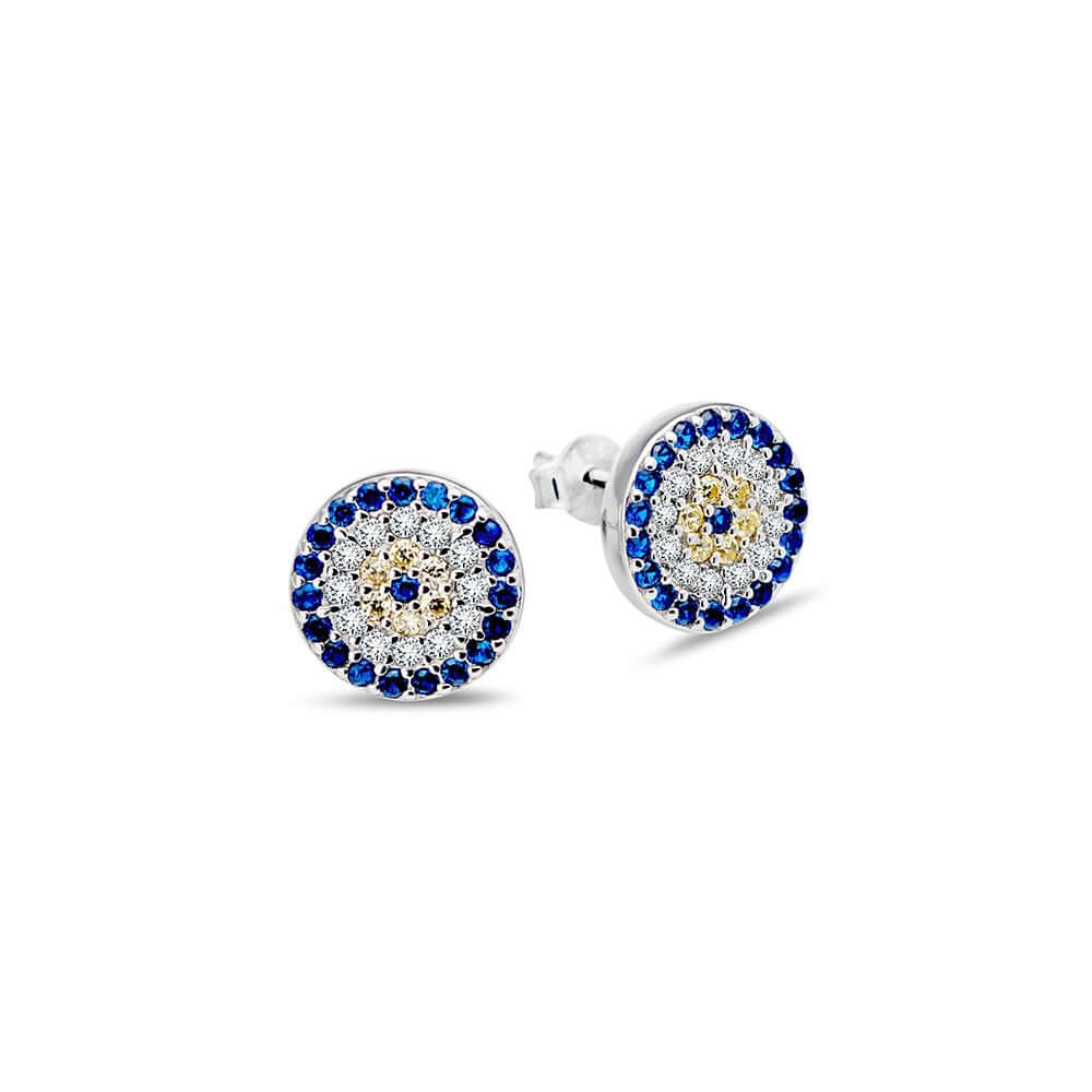 Sterling Silver Round Evil Eye Stud Earrings SE299