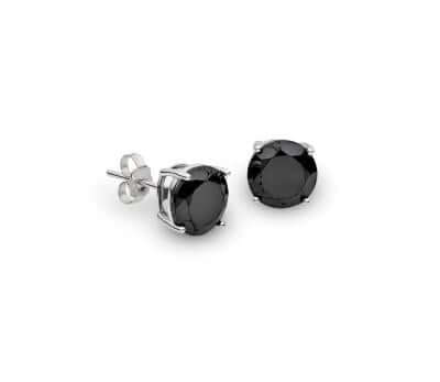 Silver Black Round Cut CZ 8mm Ear Studs
