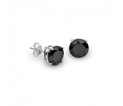 Silver Black Round Cut CZ 6mm Ear Studs