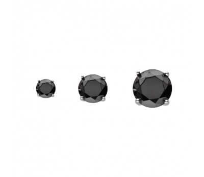 Silver Black Round Cut CZ 6mm Ear Studs