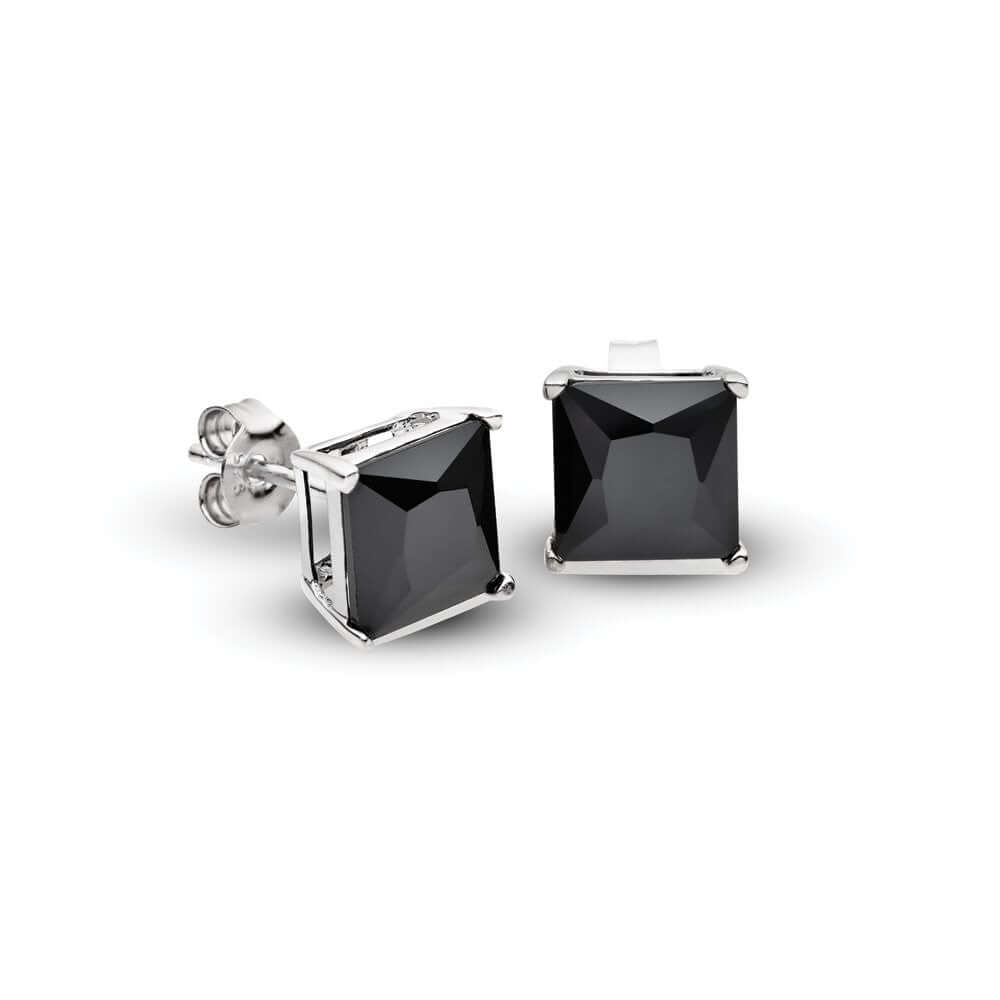 Silver Black Princess Cut CZ 6mm Studs