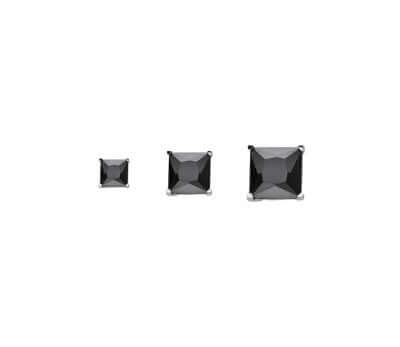 Silver Black Princess Cut CZ 4mm Studs