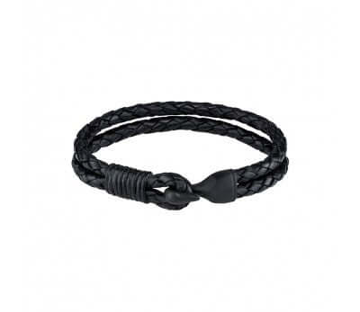 Stainless steel men&#39;s leather bangle with black hook SSBG203