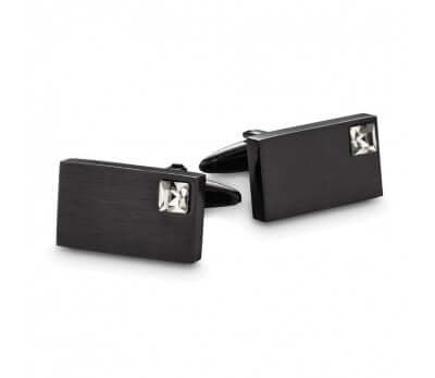 Stainless steel cufflinks with matte black finish and CZ stone SSCL44