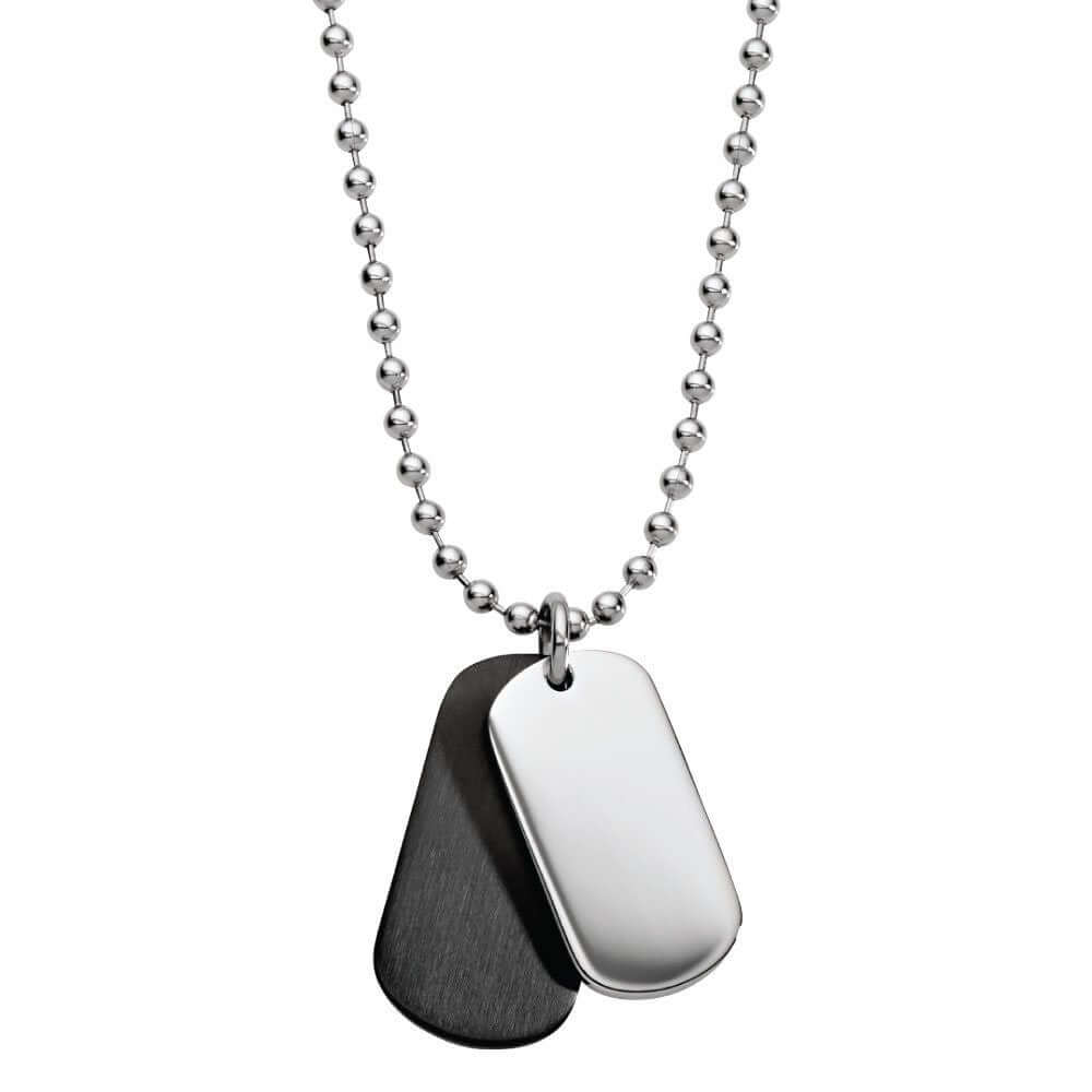 Blaze Stainless Steel Men&#39;s Matte Black and Shiny Double Dog tags with ball chain SSN65